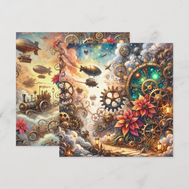 Invitación Portada de apuntes de poinsettia de Steampunk impr (Anverso / Reverso)