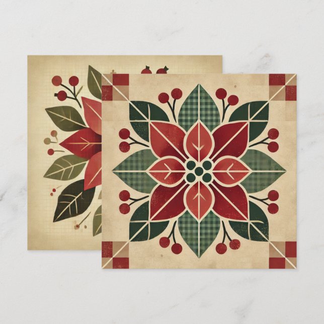 Invitación Portada de arte popular retro impresa Poinsettia (Anverso / Reverso)