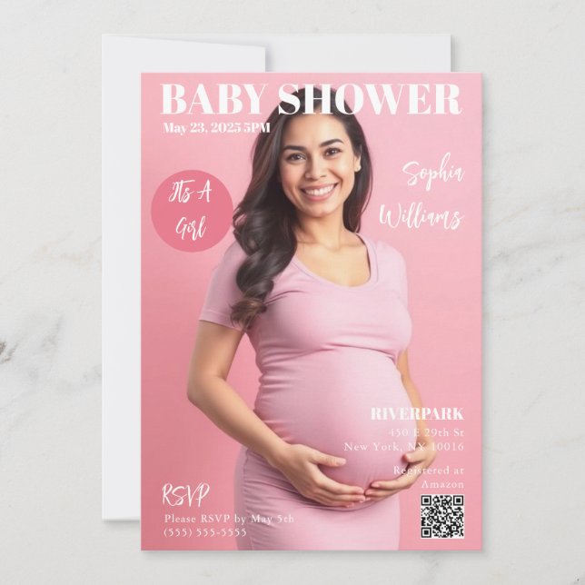 Invitación Portada de Baby Shower Magazine (Anverso)