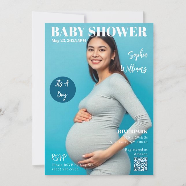Invitación Portada de Baby Shower Magazine (Anverso)