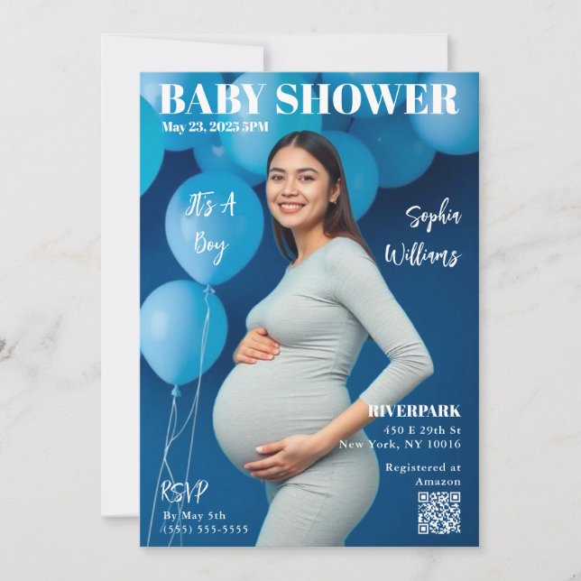 Invitación Portada de Baby Shower Magazine (Anverso)