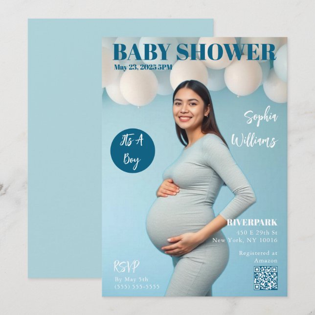 Invitación Portada de Baby Shower Magazine (Anverso / Reverso)