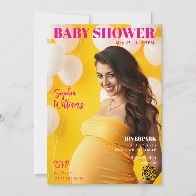 Invitación Portada de Baby Shower Magazine (Anverso)