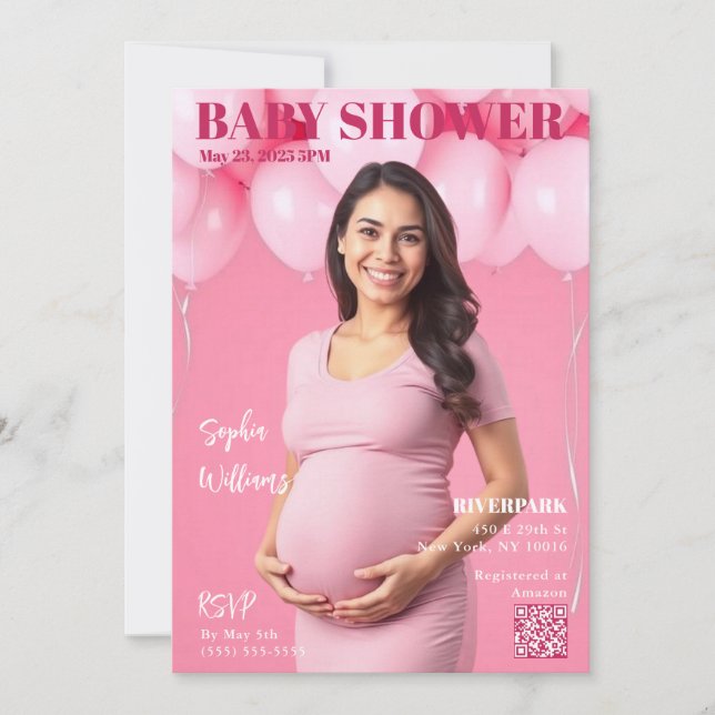 Invitación Portada de Baby Shower Magazine (Anverso)