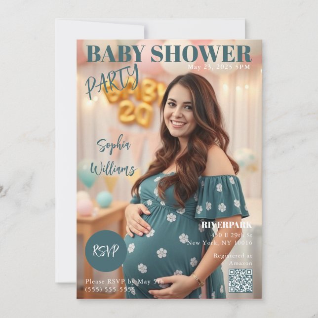 Invitación Portada de Baby Shower Magazine (Anverso)