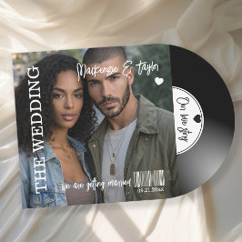 Invitación Portada de foto de disco de vinilo retro para boda