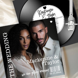 Invitación Portada de foto de disco de vinilo retro para boda