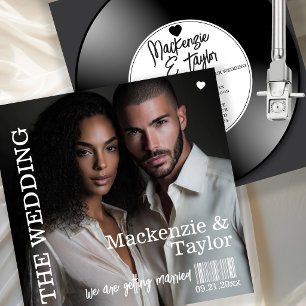 Invitación Portada de foto de disco de vinilo retro para boda