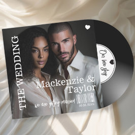 Invitación Portada de foto de disco de vinilo retro para boda