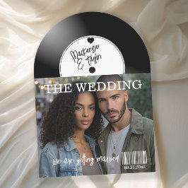 Invitación Portada de foto de disco de vinilo retro para boda
