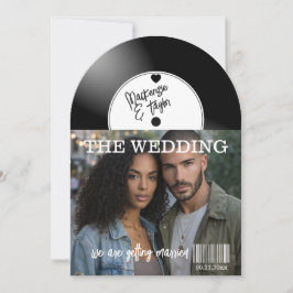 Invitación Portada de foto de disco de vinilo retro para boda
