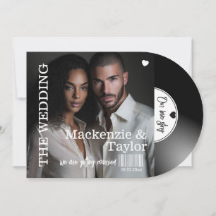 Invitación Portada de foto de disco de vinilo retro para boda