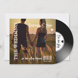 Invitación Portada de foto de disco de vinilo retro para boda