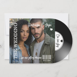 Invitación Portada de foto de disco de vinilo retro para boda