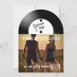 Invitación Portada de foto de disco de vinilo retro para boda