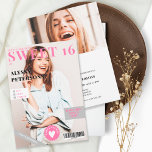 Invitación Portada de la revista 2 fotos de la moda rosa Swee<br><div class="desc">una divertida portada de revista estilo Sweet 16 cumpleaños fiesta de invitación ,  con 2 fotos,  y negrita tipo rosa y gris,  aquí está la primicia,  celebremos al chica de cumpleaños.</div>