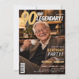 Invitación Portada de la revista 90 and Legendary Men cumplea
