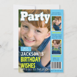 Invitación Portada de la revista azul Guay 3 Fotos Fiesta de