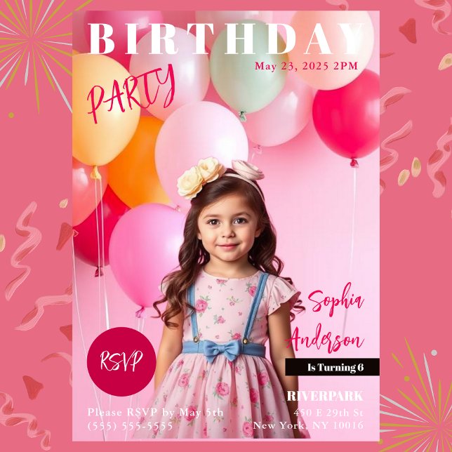 Invitación Portada de la revista Birday Party (Pink Birthday Party Magazine Cover Invitation Girls)