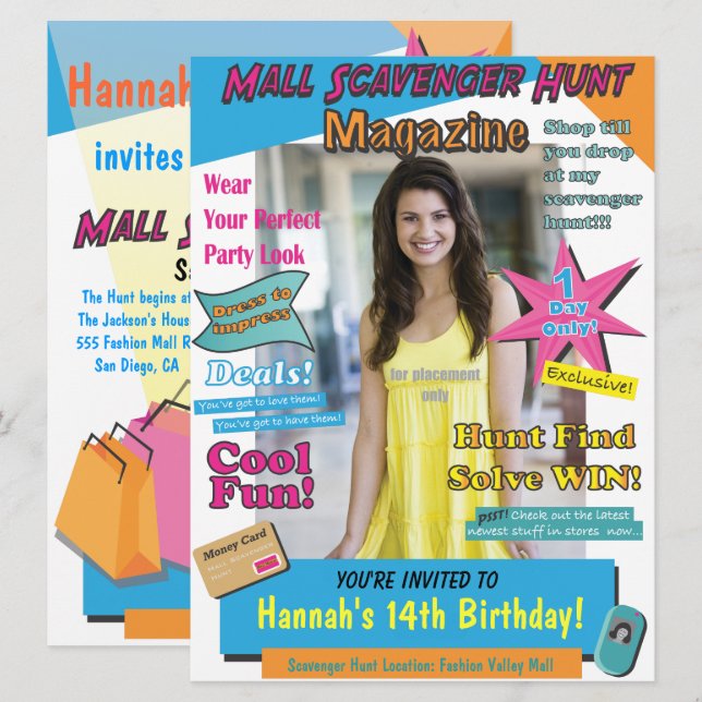 Invitación Portada de la revista Birthday Scavenger Hunt (Anverso / Reverso)