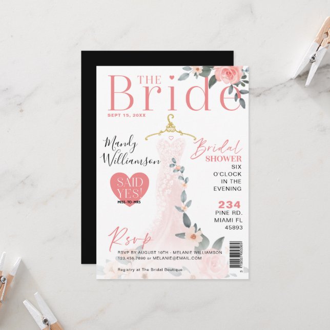 Invitación Portada de la revista Bridal Shower, vestida con B (Anverso/Reverso In Situ)