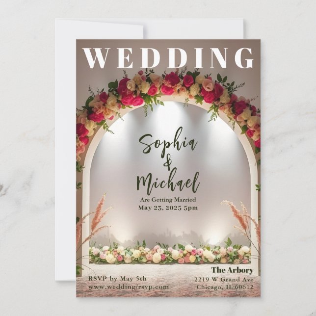 Invitación Portada de la revista de fondo boda (Anverso)
