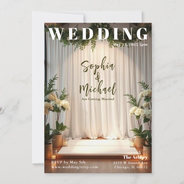 Invitación Portada de la revista de fondo boda (Anverso)