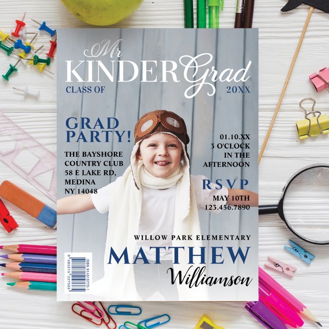 Invitación Portada de la revista de fotos azul Kinder Grad (Subido por el creador)