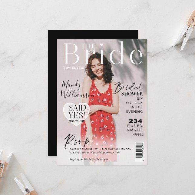 Invitación Portada de la revista de moda boda Bridal Shower (Anverso/Reverso In Situ)