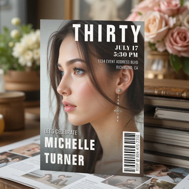 Invitación Portada de la revista Foto 30 Fiesta de cumpleaños (Magazine Cover Photo 30th Birthday Party Invitation
)