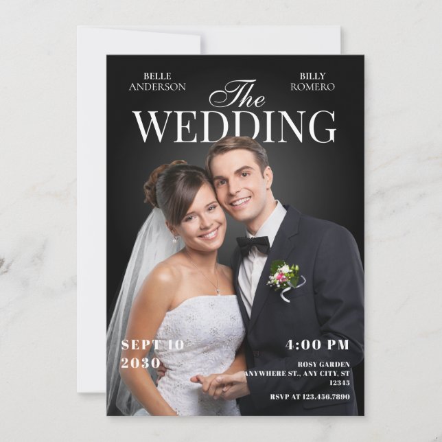 Invitación portada de la revista fotográfica boda (Anverso)
