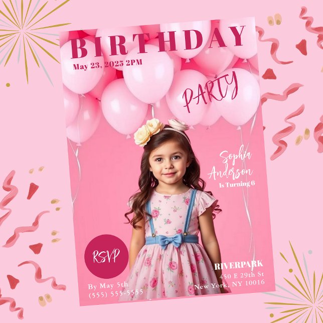 Invitación Portada de la revista Girls Birday Party (Girls Birthday Party Magazine Cover Invitation)