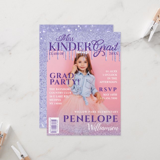 Invitación Portada de la revista Miss Kinder Grad Purpurina D (Anverso/Reverso In Situ)