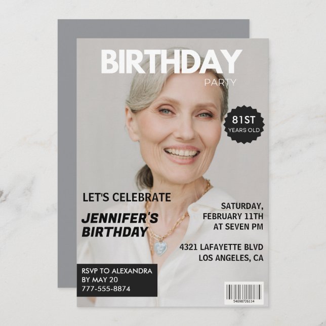Invitación Portada de la revista Stylish para su cumpleaños 8 (Anverso / Reverso)