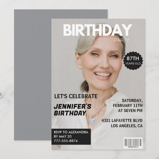 Invitación Portada de la revista Stylish para su cumpleaños 8 (Anverso / Reverso)