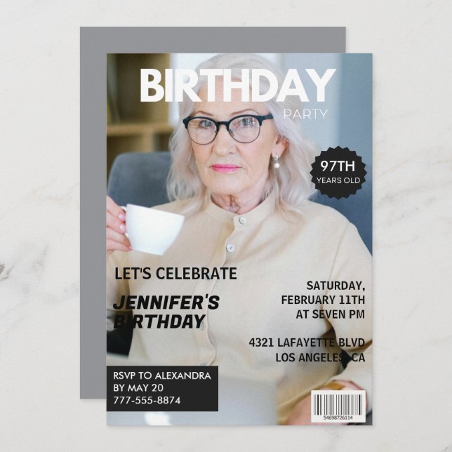 Invitación Portada de la revista Stylish para su cumpleaños 9 (Anverso / Reverso)
