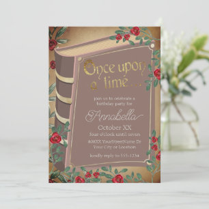 Invitación Portada de libro de cuento de hadas con rosas roja