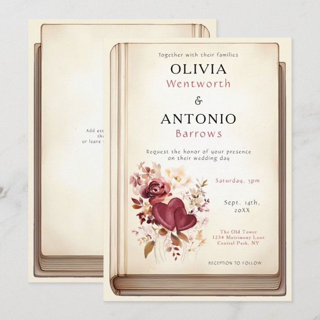 Invitación Portada de libros de época Elegante Boda romántico (Anverso / Reverso)