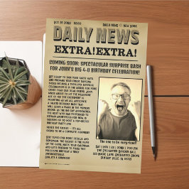 Invitación portada de parodia de periódico antiguo personaliz