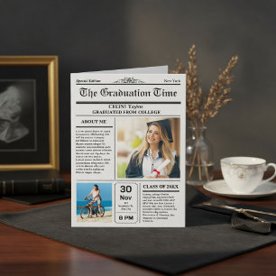 Invitación Portada de periódico antiguo para graduado de la p
