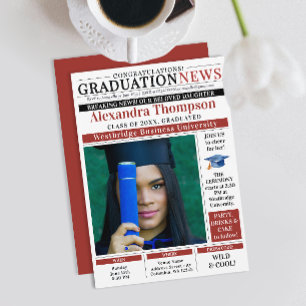 Invitación Portada de periódico de graduación rojo moderno un