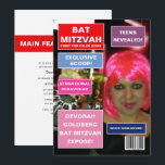 Invitación Portada de Revista de Bat Mitzvah<br><div class="desc">Invitación de fiesta de bat mitzvah con tema de revista genial personalizable a los detalles de su evento.</div>