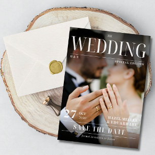 Invitación Portada de revista de foto moderna guardar la fech