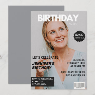 Invitación Portada de revista elegante para su foto cumpleaño