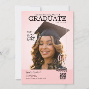 Invitación Portada de Revista Gorro de Graduación Toga Rosa
