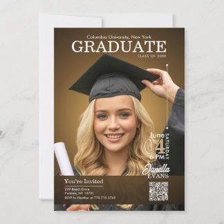 Invitación Portada de Revista Graduación Dorada