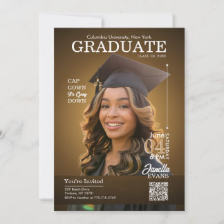 Invitación Portada de Revista Graduación Gorro Toga Dorado