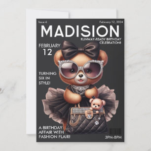 Invitación Portada de revista Moda Oso de peluche Cumpleaños