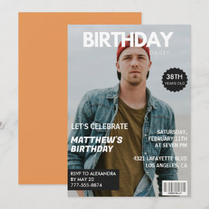 Invitación Portada de revista moderna para él cumpleaños 38