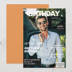 Invitación Portada de revista moderna para él cumpleaños 44